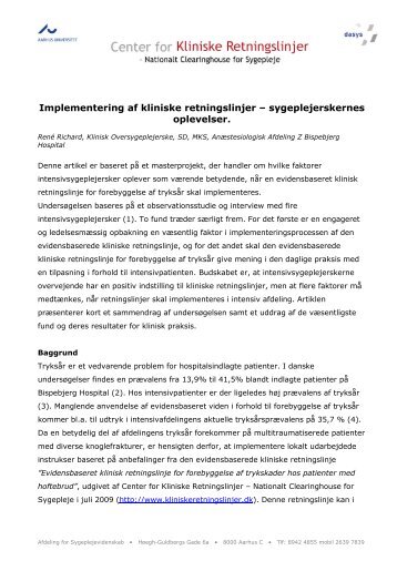 Implementering af kliniske retningslinjer â sygeplejerskernes ...