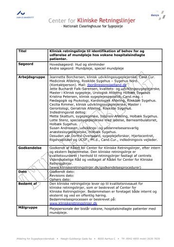 Titel Klinisk retningslinje til identifikation af behov for og udfÃ¸relse af ...