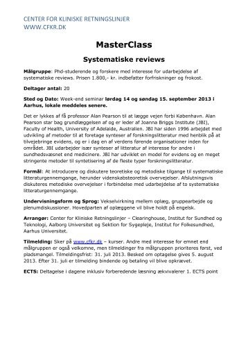MasterClass Systematiske reviews - Center for Kliniske Retningslinjer