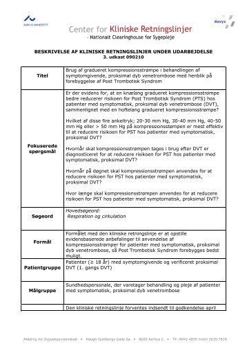 BESKRIVELSE AF KLINISKE RETNINGSLINJER UNDER ...