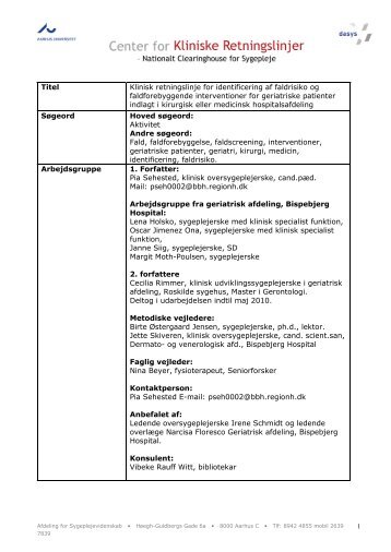 Titel Klinisk retningslinje for identificering af faldrisiko og ...