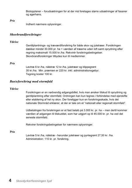 PRISLISTE & FORRETNINGSBETINGELSER - Skovdyrkerforeningen