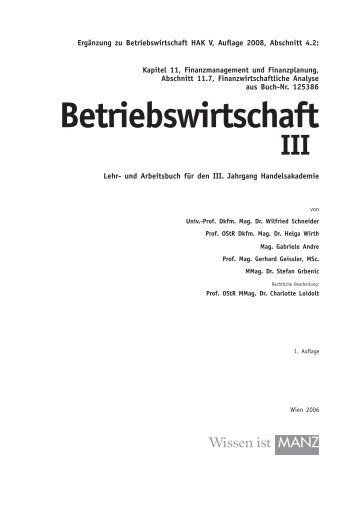 Betriebswirtschaft - Wissen ist MANZ