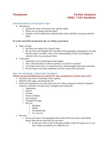 Thompson Fiction Analysis ENGL 1102 Handout