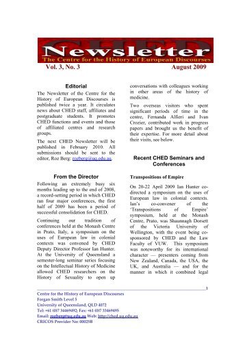 CHED Newsletter Aug 09 - Centre for the History of European ...