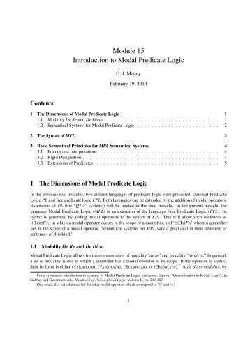 Module 15 Introduction to Modal Predicate Logic