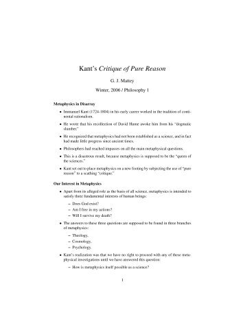 Kant's Critique of Pure Reason - the UC Davis Philosophy Department
