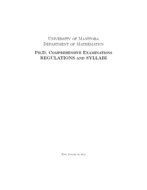 Regulations for Comprehensive Exams - University of Manitoba