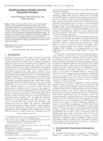 Simplifying Mixture Models Using the Unscented ... - PASCAL EPrints