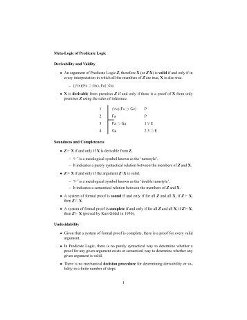 Meta-Logic of Predicate Logic - the UC Davis Philosophy Department