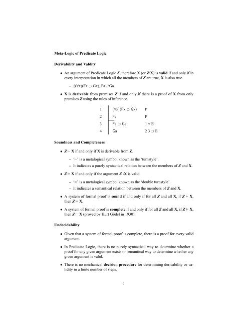 Meta-Logic of Predicate Logic - the UC Davis Philosophy Department