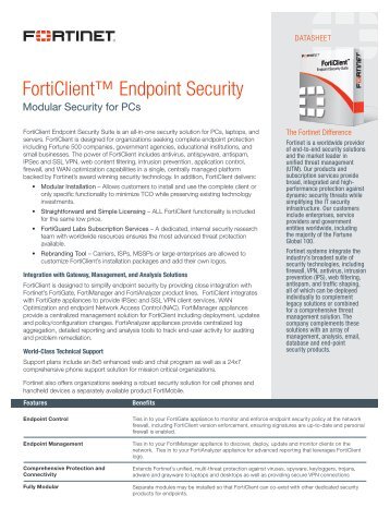 FortiClient Endpoint Security Datasheet - Fortinet