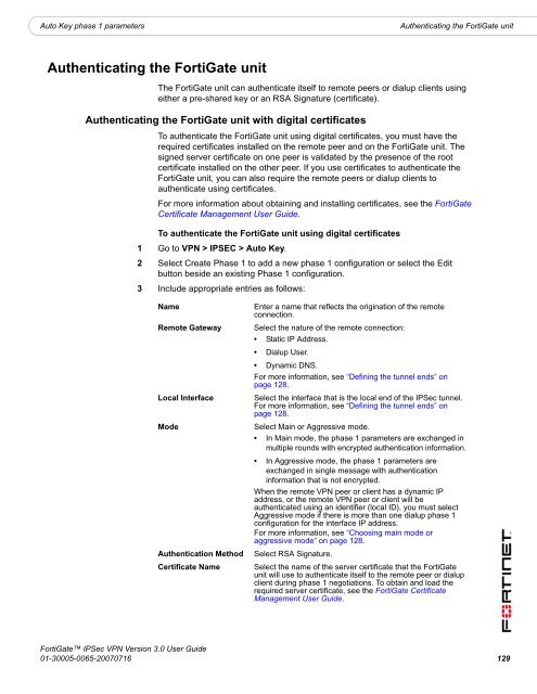 FortiGate IPSec VPN User Guide - FirewallShop.com