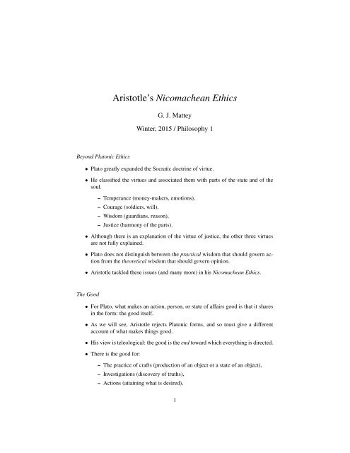 Aristotle's Nicomachean Ethics - the UC Davis Philosophy Department