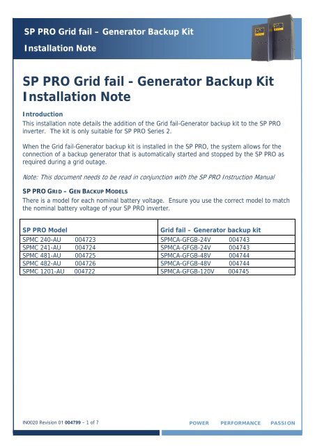 IN0020_01 004799 SPF Grid - Gen Backup Installation Notes