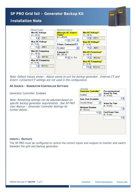 IN0020_01 004799 SPF Grid - Gen Backup Installation Notes