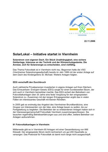 SolarLokal â Initiative startet in Viernheim