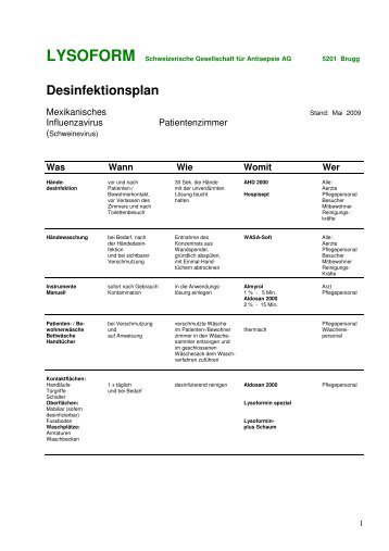 Desinfektionsplan fÃ¼r Mexikanisches Influenzavirus - Lysoform.ch