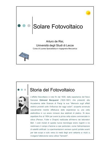 Solare Fotovoltaico - Arturo de Risi