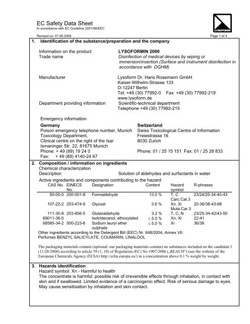 EC Safety Data Sheet - Lysoform.ch