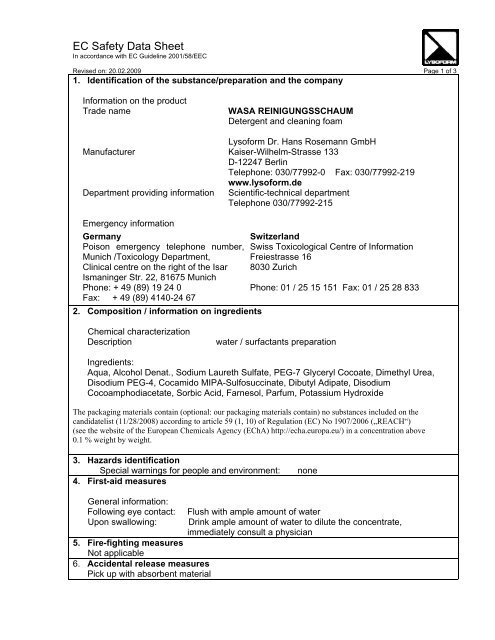 EC Safety Data Sheet - Lysoform.ch