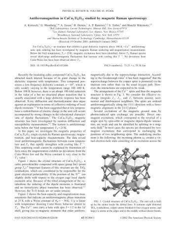 Antiferromagnetism in CaCu3Ti4O12 studied by ... - Girsh Blumberg