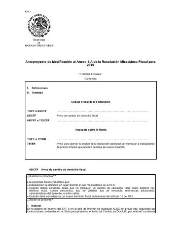 Anteproyecto de Modificación al Anexo 1-A de la Resolución ...