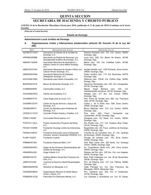 Anexo 19 de la Resolución Miscelánea Fiscal para 2010 - Instituto ...