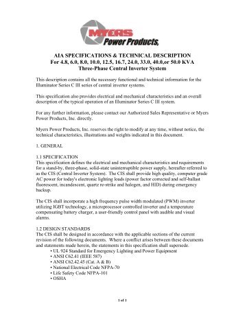 AIA Spec for Illuminator Series CIII DOC - Myers Power Products, Inc.