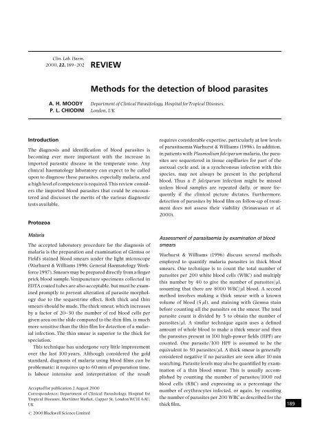 REVIEW Methods for the detection of blood parasites - BloodMed