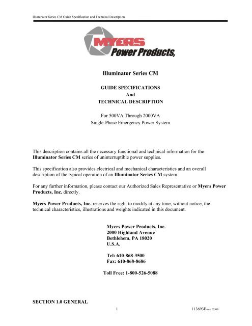 Illuminator Series CM - Myers Power Products, Inc.