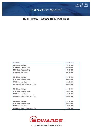 IT20K, IT100, IT300 and IT800 Inlet Traps Instruction ... - Edwards