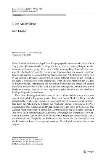 Ãber Ambivalenz. In: Forum der Psychoanalyse ... - Prof. Kurt LÃ¼scher