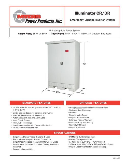 Illuminator Cr Cut Sheet Pdf Myers Power Products Inc