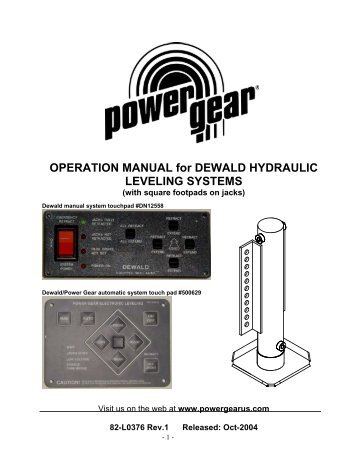 OPERATION MANUAL for DEWALD HYDRAULIC ... - Power Gear