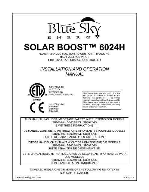 Blue Sky 930-0022-20 - Battery Temperature Sensor