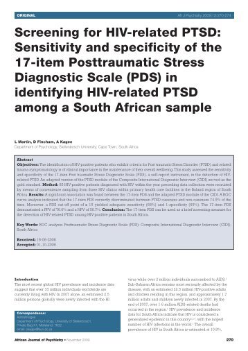 Sensitivity and specificity of the 17-item Posttraumatic Stress ...