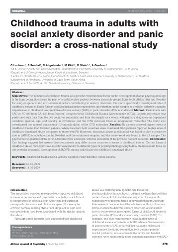 Childhood trauma in adults with social anxiety disorder and panic ...