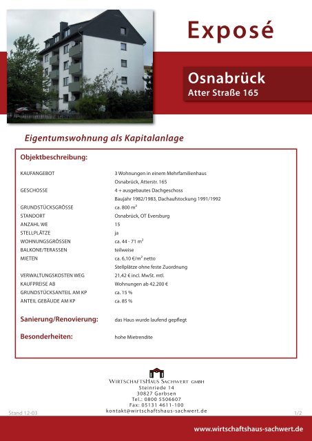 Osnabruck Atter Strasse 165 Wirtschaftshaus Sachwert Gmbh
