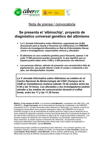 Nota de prensa CIBERER - Centro Nacional de BiotecnologÃ­a