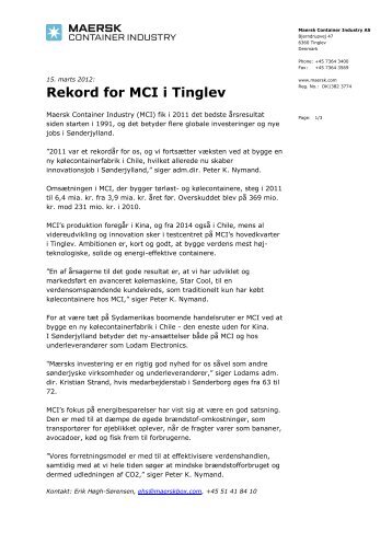 Se Fulde Pressemeddelelse fra Maersk Container ... - Lean Energy
