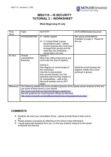 Tutorial 2 worksheet - Information Management and Systems