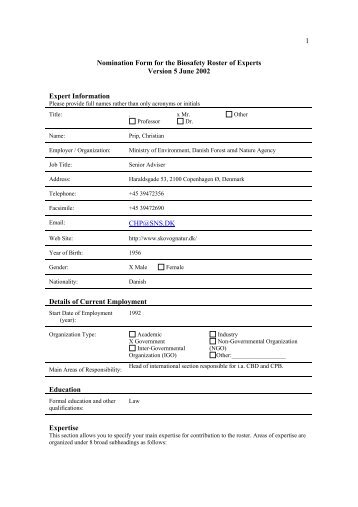 1 Nomination Form for the Biosafety Roster of Experts Version 5 ...