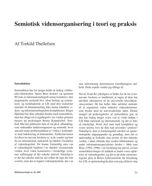 Semiotisk vidensorganisering i teori og praksis - Biblioteksarbejde.dk