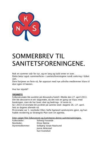 sommerbrev til sanitetsforeningene - Nytt fra lokalforeningene