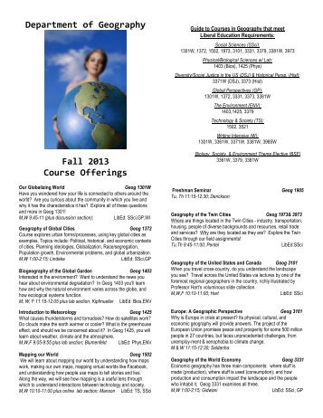 Department of Geography Fall 2013 Course Offerings