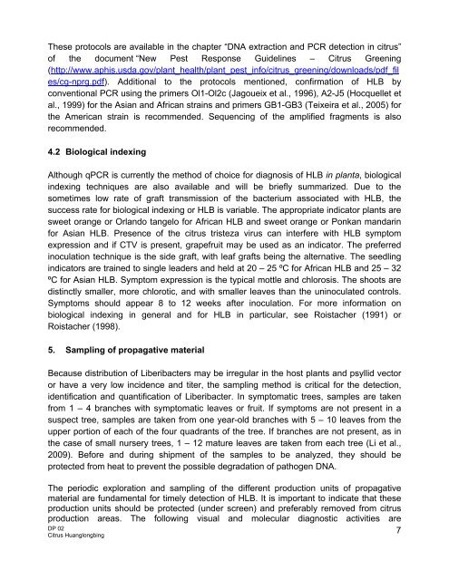 NAPPO DIAGNOSTIC PROTOCOLS DP 02 Citrus Huanglongbing