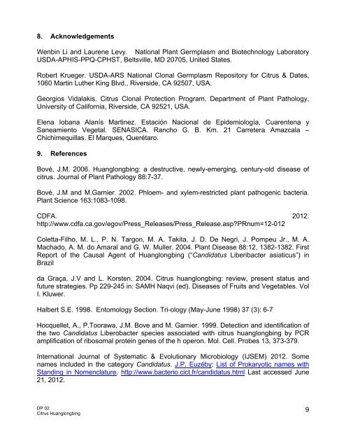 NAPPO DIAGNOSTIC PROTOCOLS DP 02 Citrus Huanglongbing