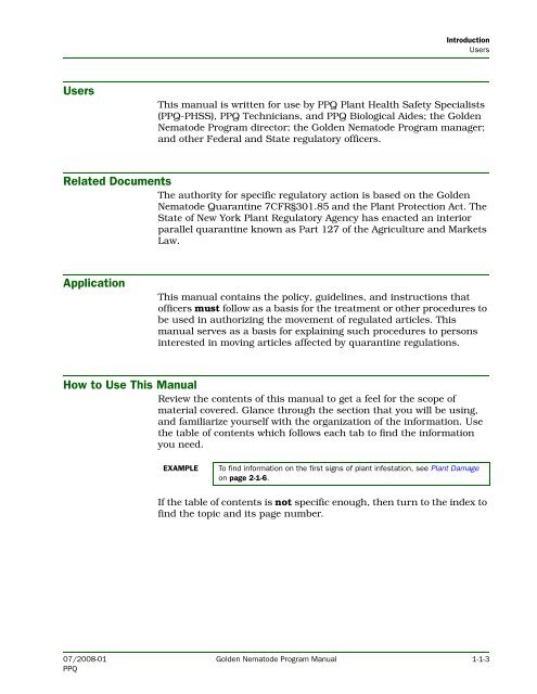 Golden Nematode Program Manual - Phytosanitary Resources