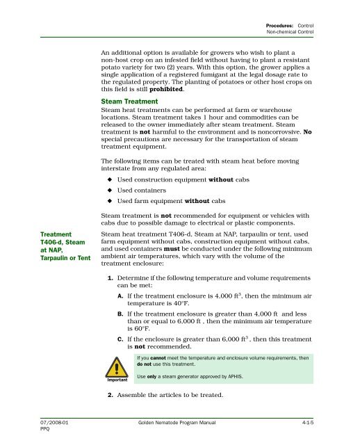 Golden Nematode Program Manual - Phytosanitary Resources